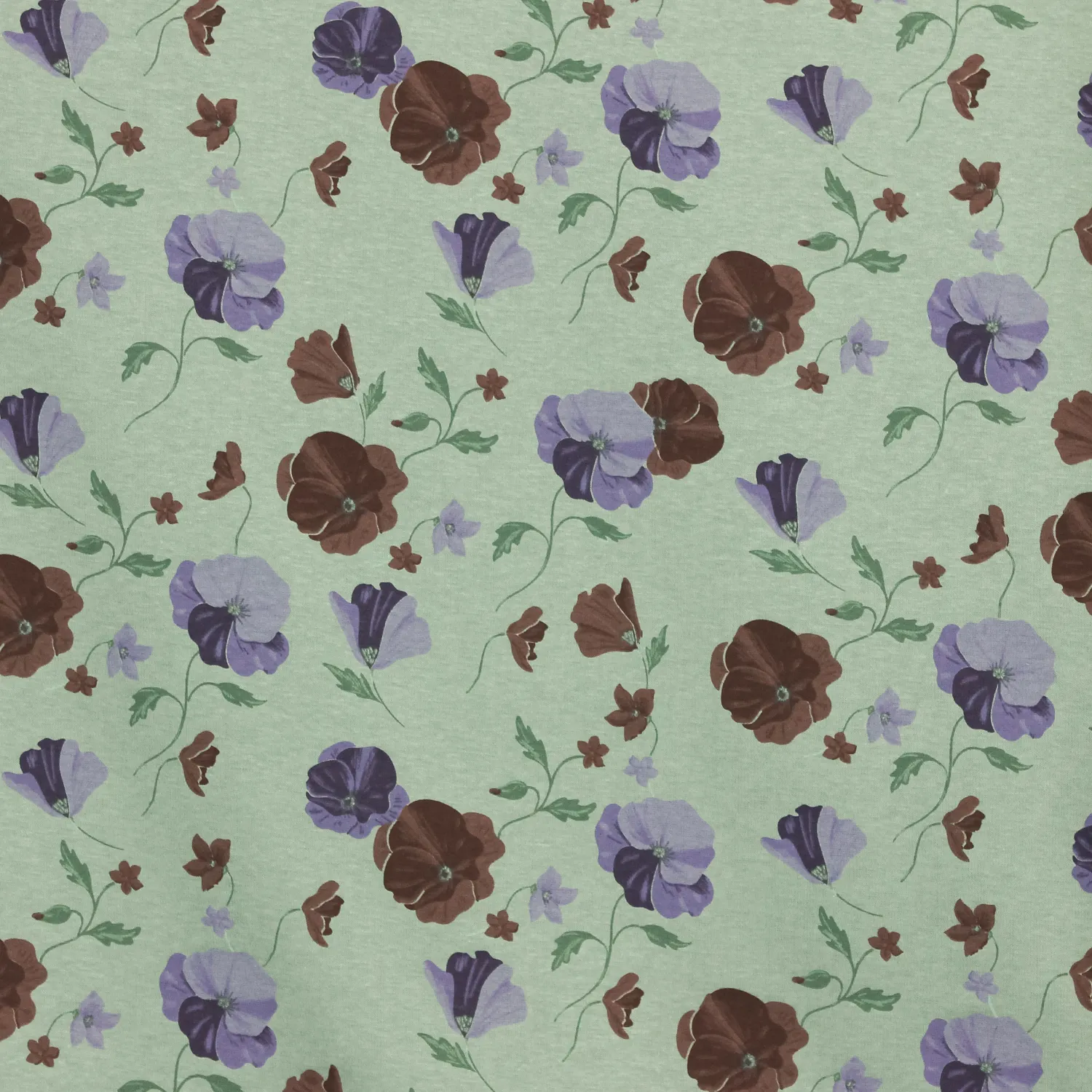 Sweaterstof groen met bloemen  - zachte achterzijde -