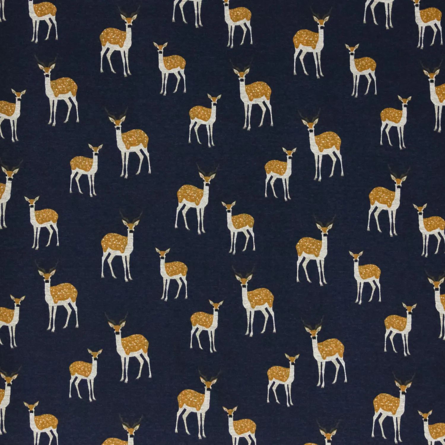 Sweaterstof donkerblauw met hertjes  - zachte achterzijde -