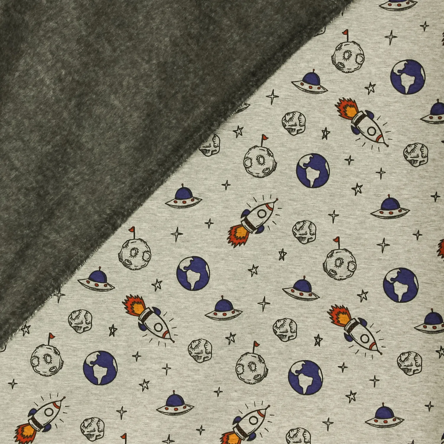Sweaterstof astronaut thema  - zachte achterzijde -