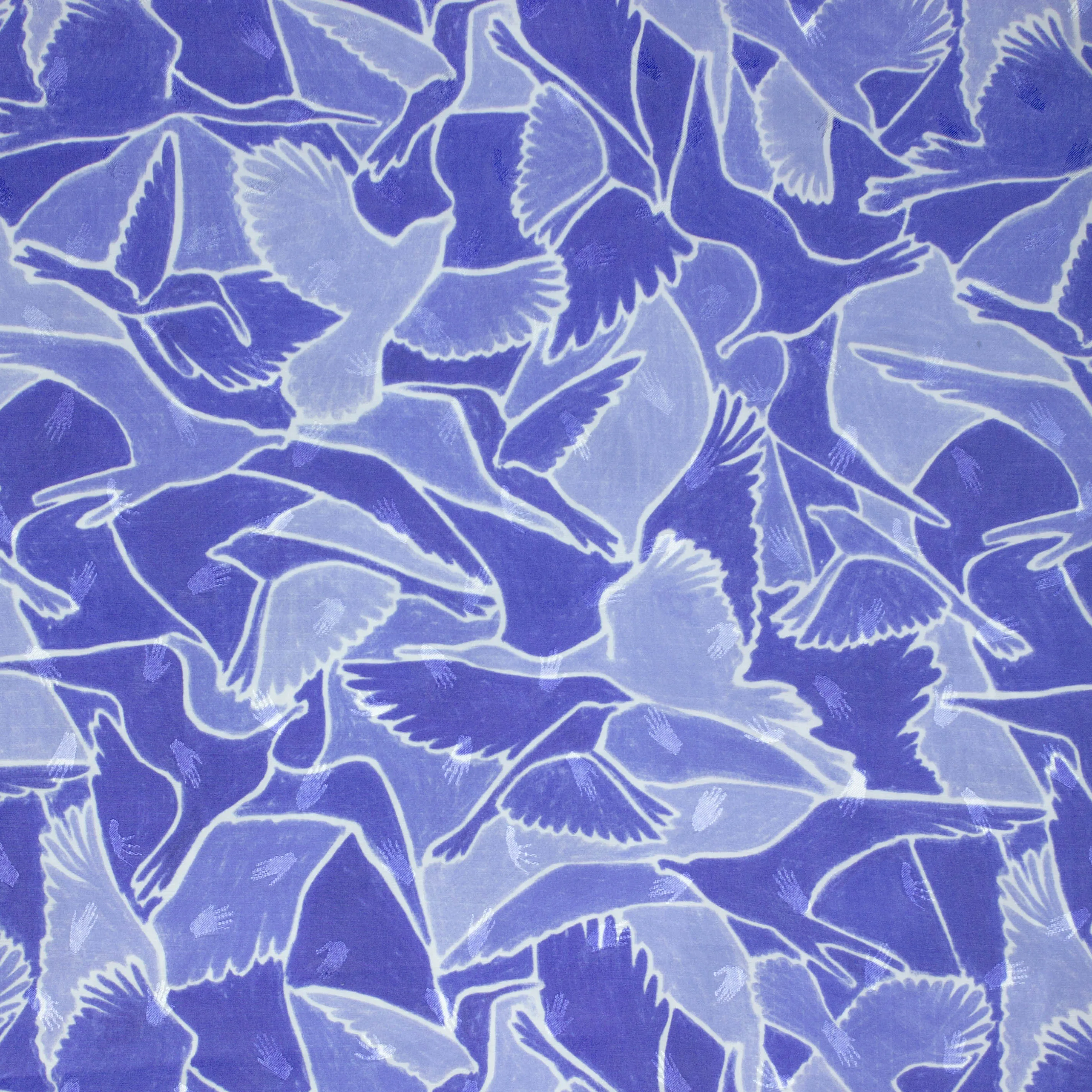 Viscose jacquard blauw met vogels