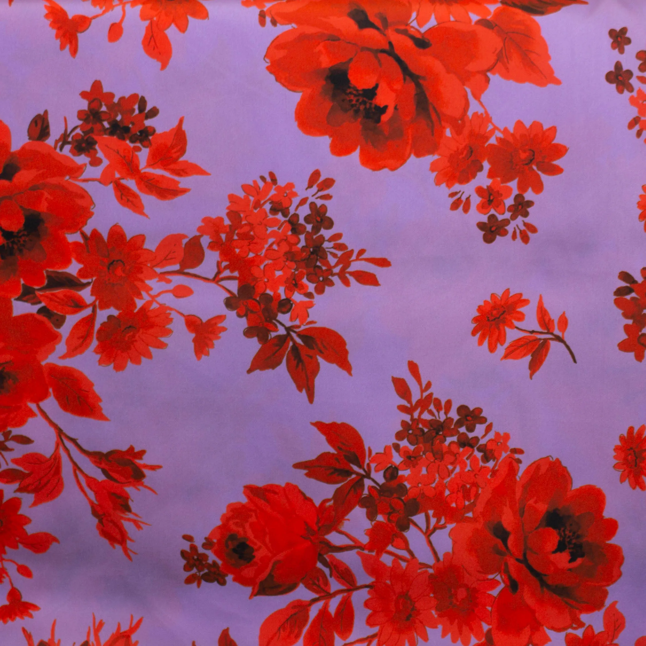 Polyester paars met rode bloemen