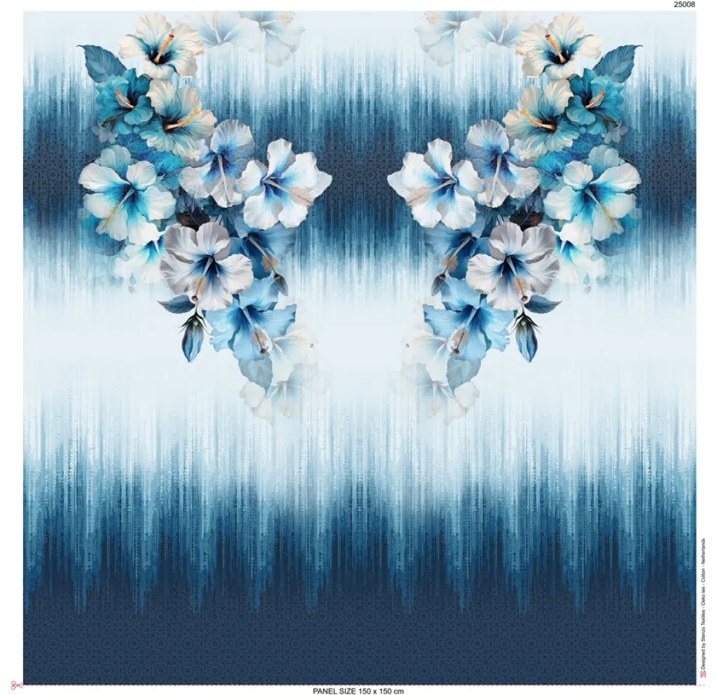 Paneel blauw bloemen  150cm x 150cm
