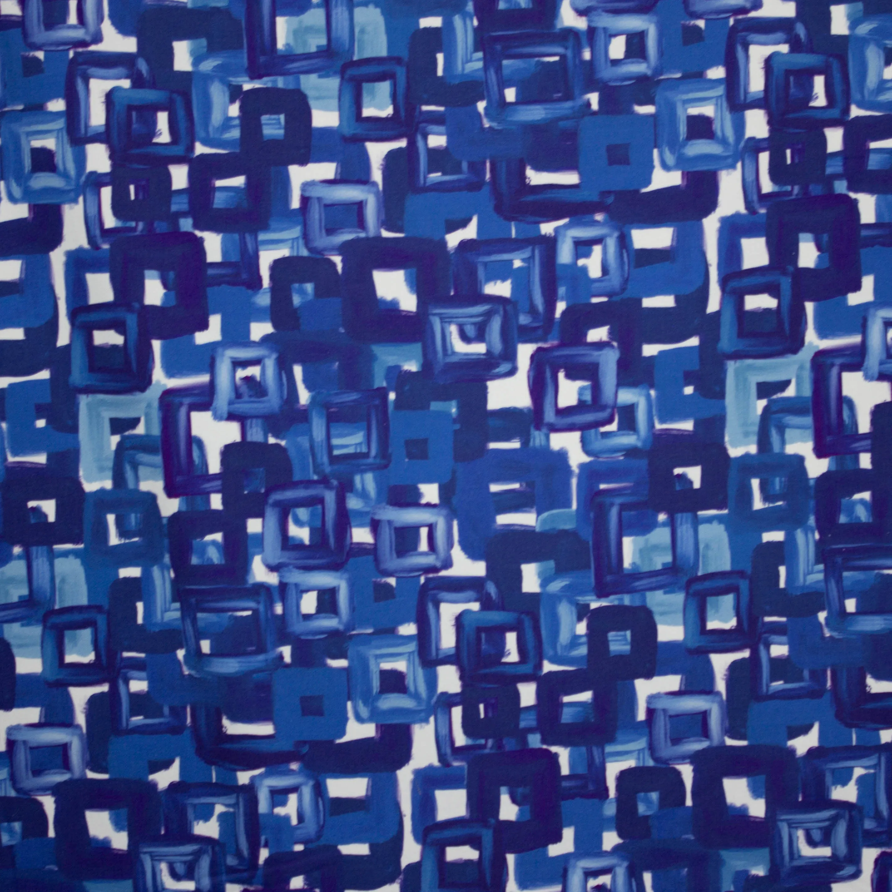 Katoen stretch met blauwe vierkanten