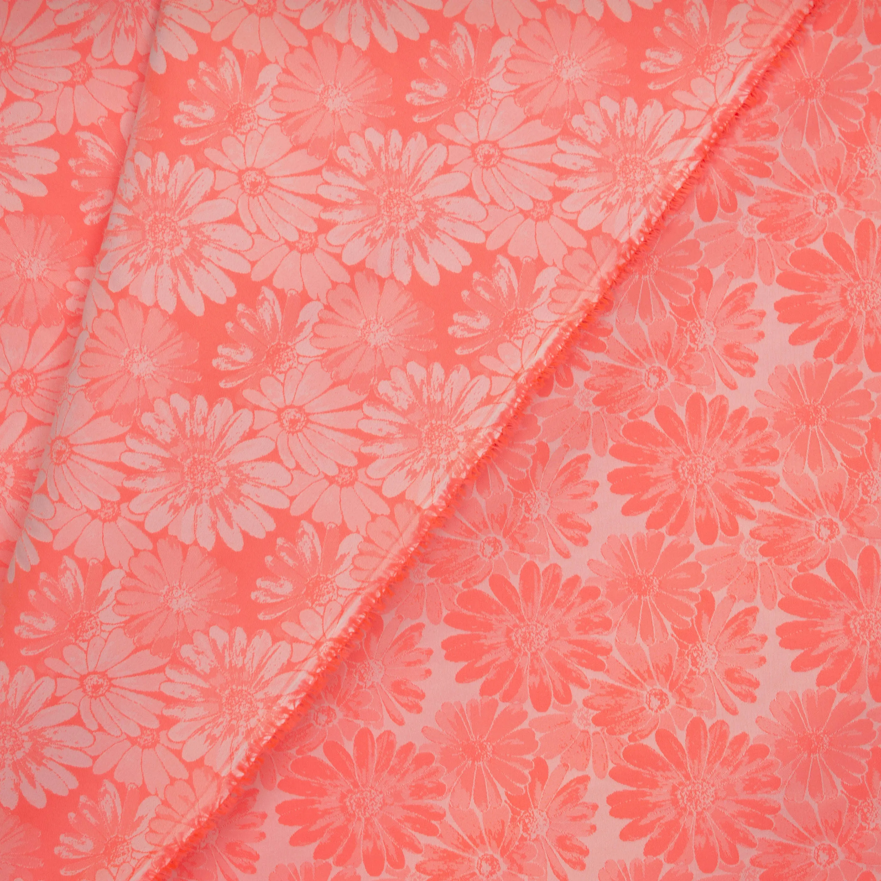 Polyester jacquard felroze met bloemen