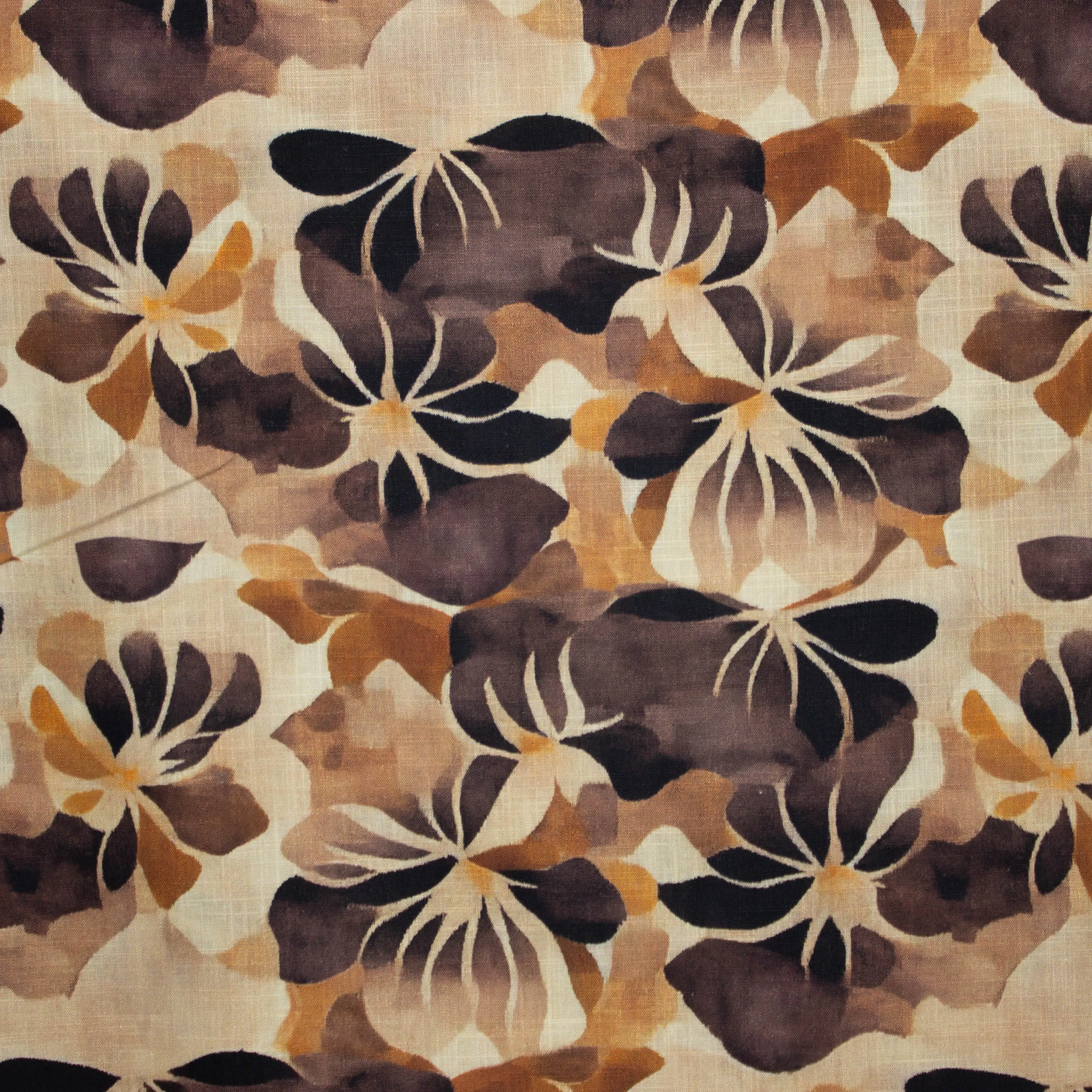 Linnen viscose mengeling met bruine print
