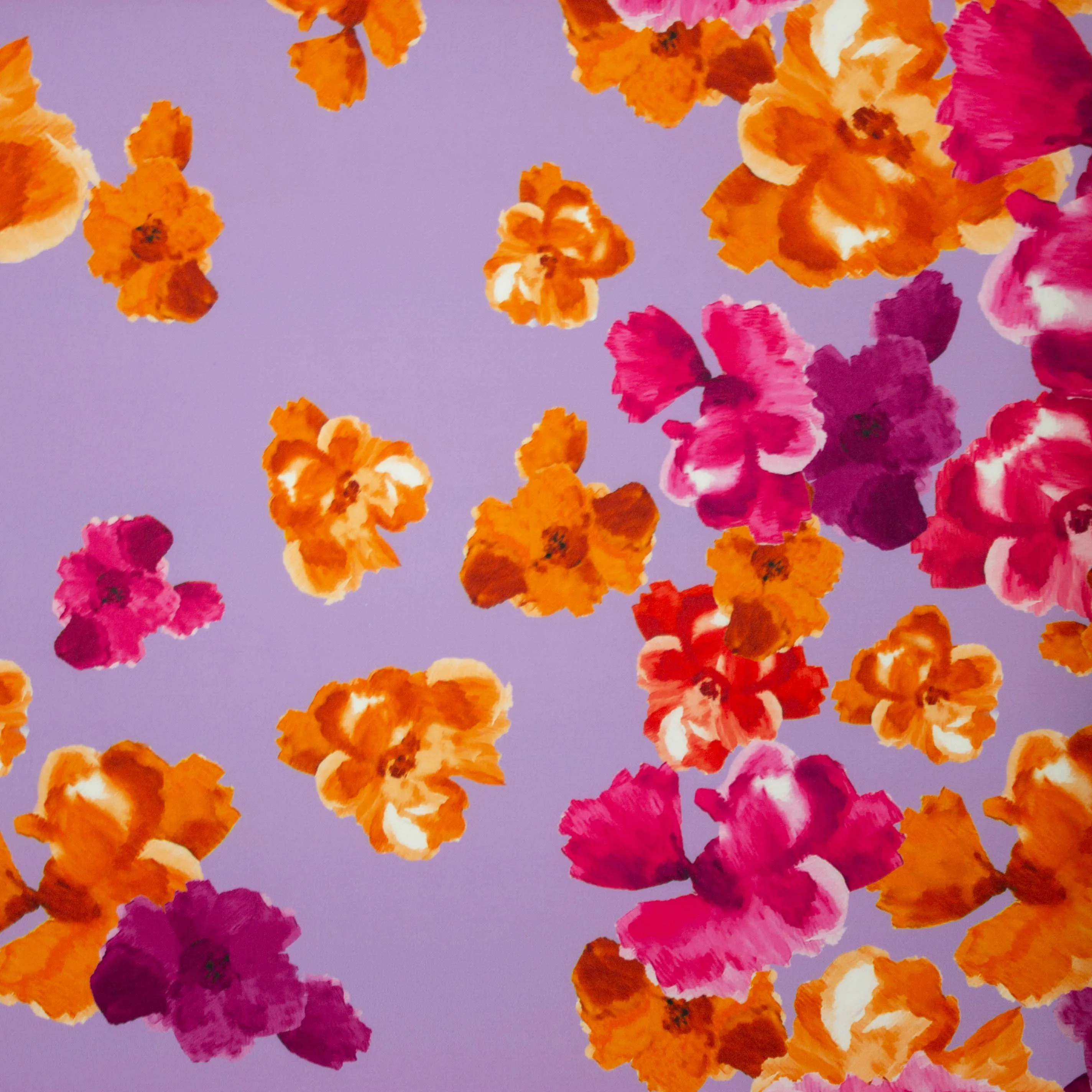 Polyester stretch lila paars met bloemen