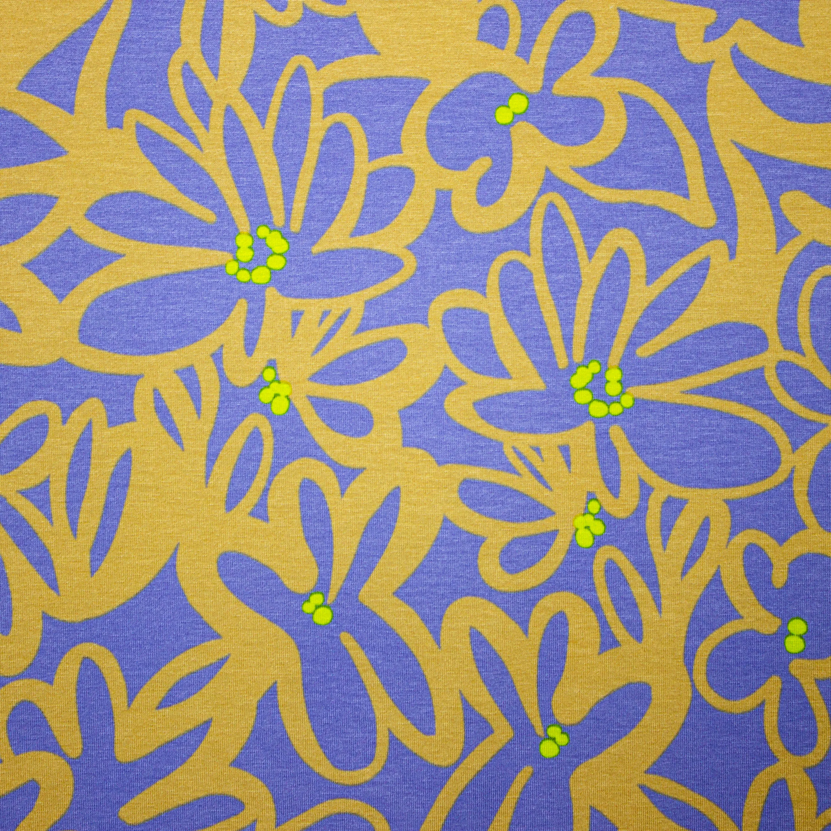 Viscose tricot lila met bruine bloemen - Katia