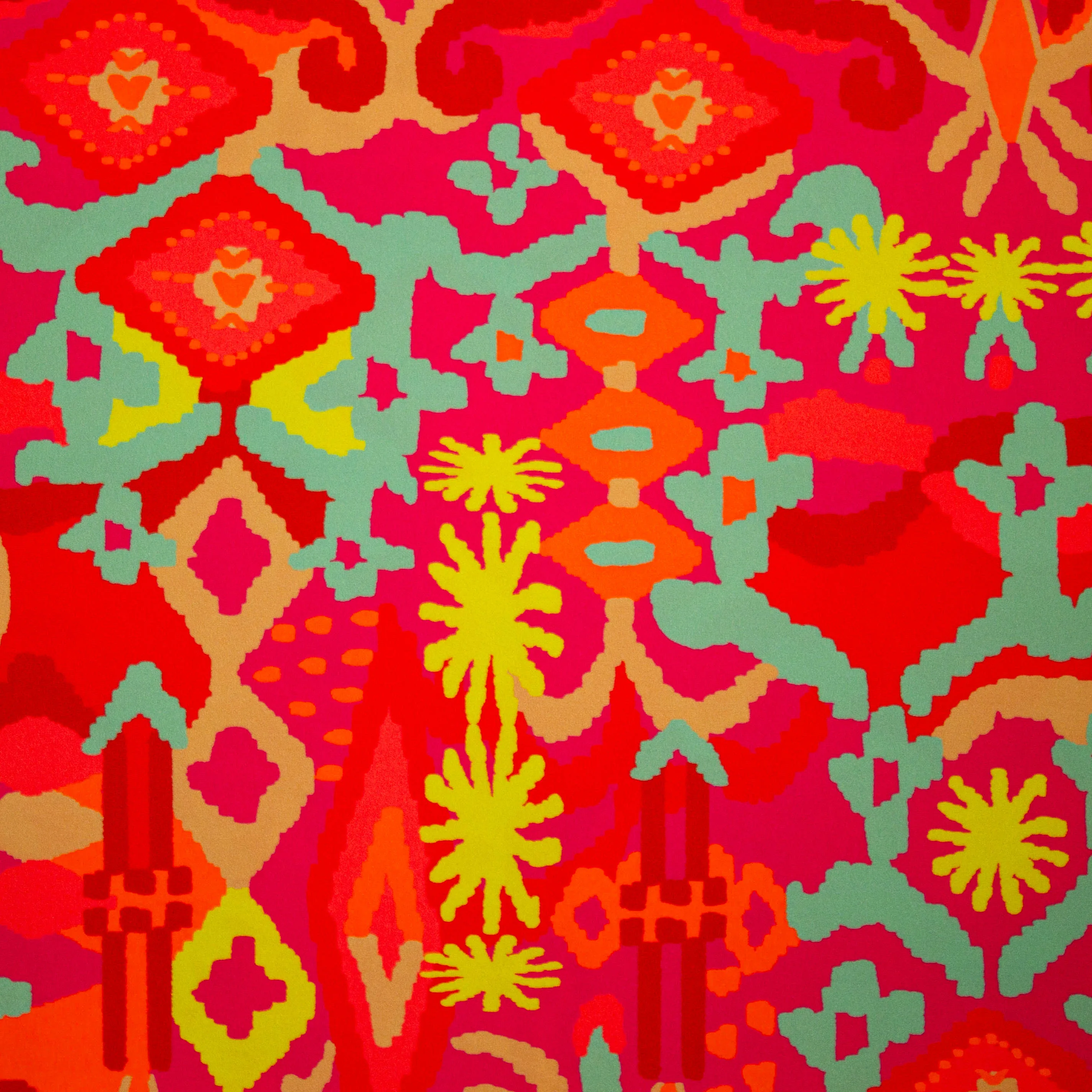 Polyamide tricot fushia met kleurrijk patroon - Katria