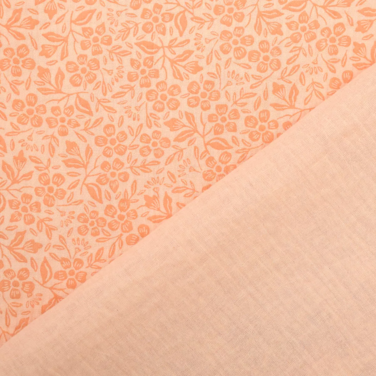 Double gauze zalmroze met bloemen - Poppy