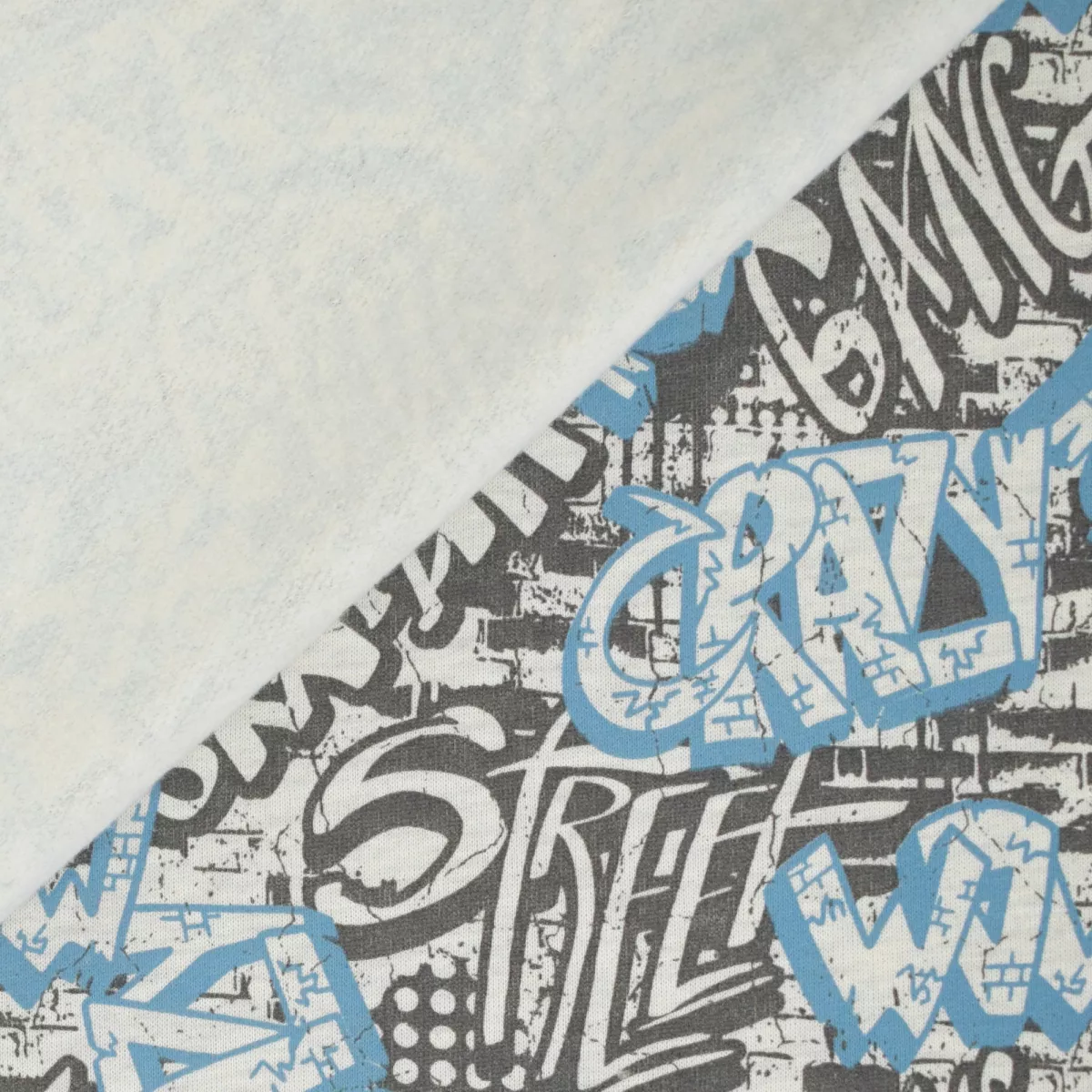 Sweaterstof blauw met grafitti - Poppy