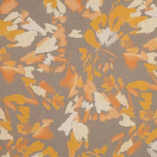 Linnen grijs met abstracte gele bloemen - Poppy