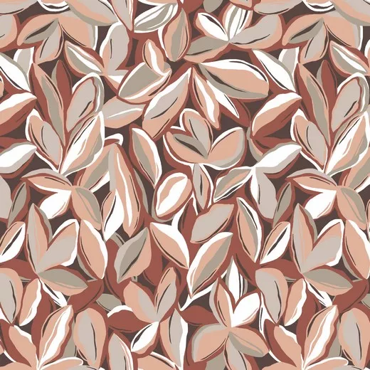Linnen rood met roze en beige bladeren - Poppy