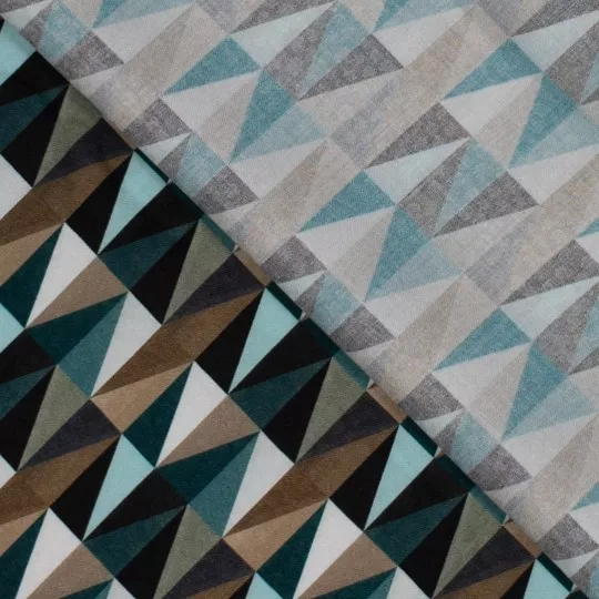 Viscose met petrol en bruin geometrisch retro patroon