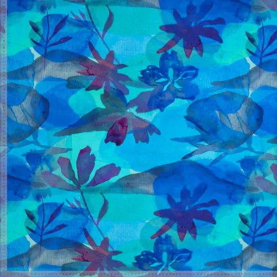 Viscose blauw met bloemen