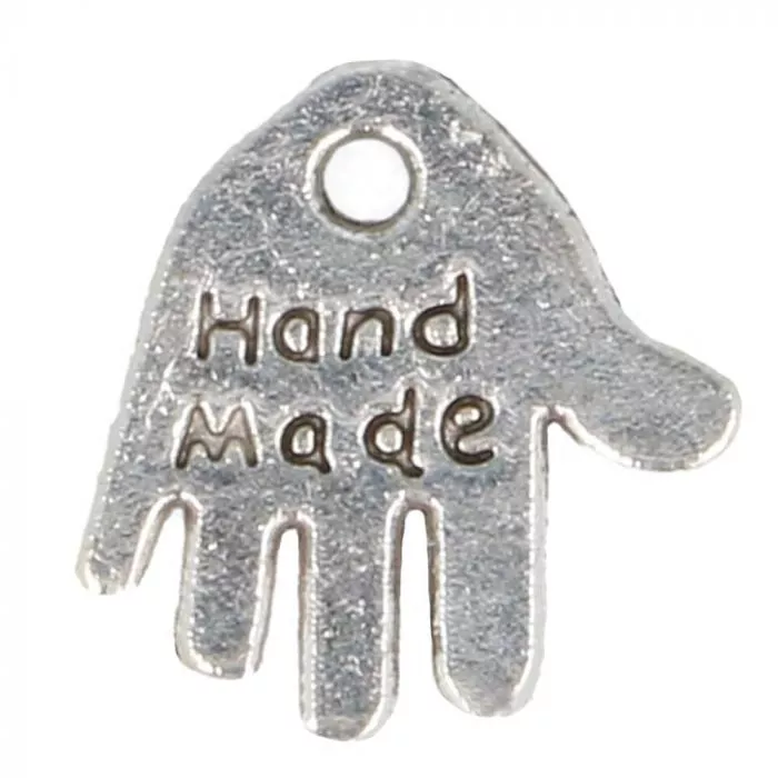 Metalen bedeltje - hand met tekst 'Hand Made'