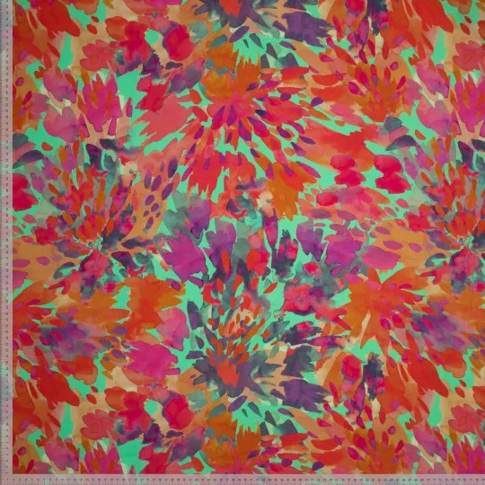 Viscose aquarel rood-turquoise gevlekt