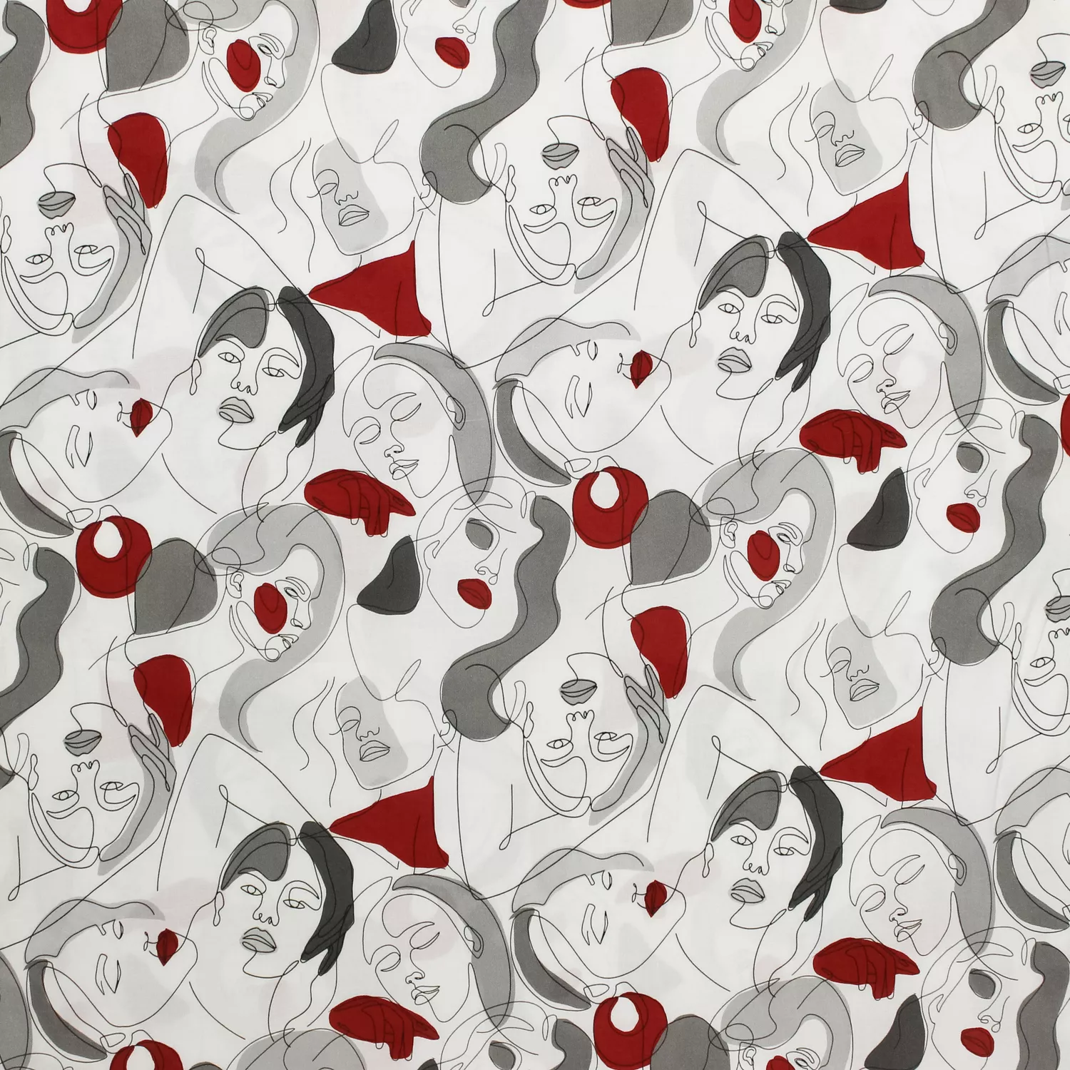 Viscose wit met abstracte gezichten