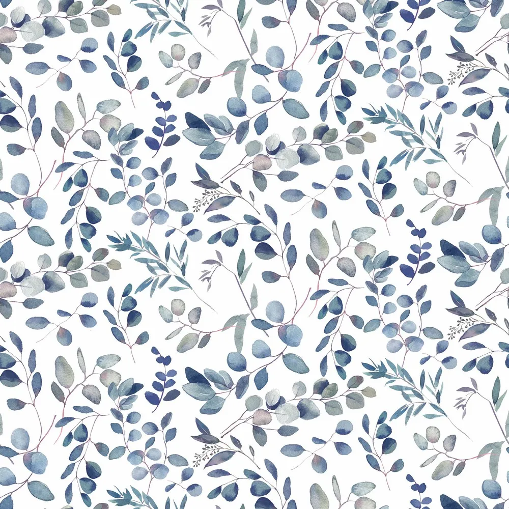 Tricot wit met blauwe bladeren - Poppy