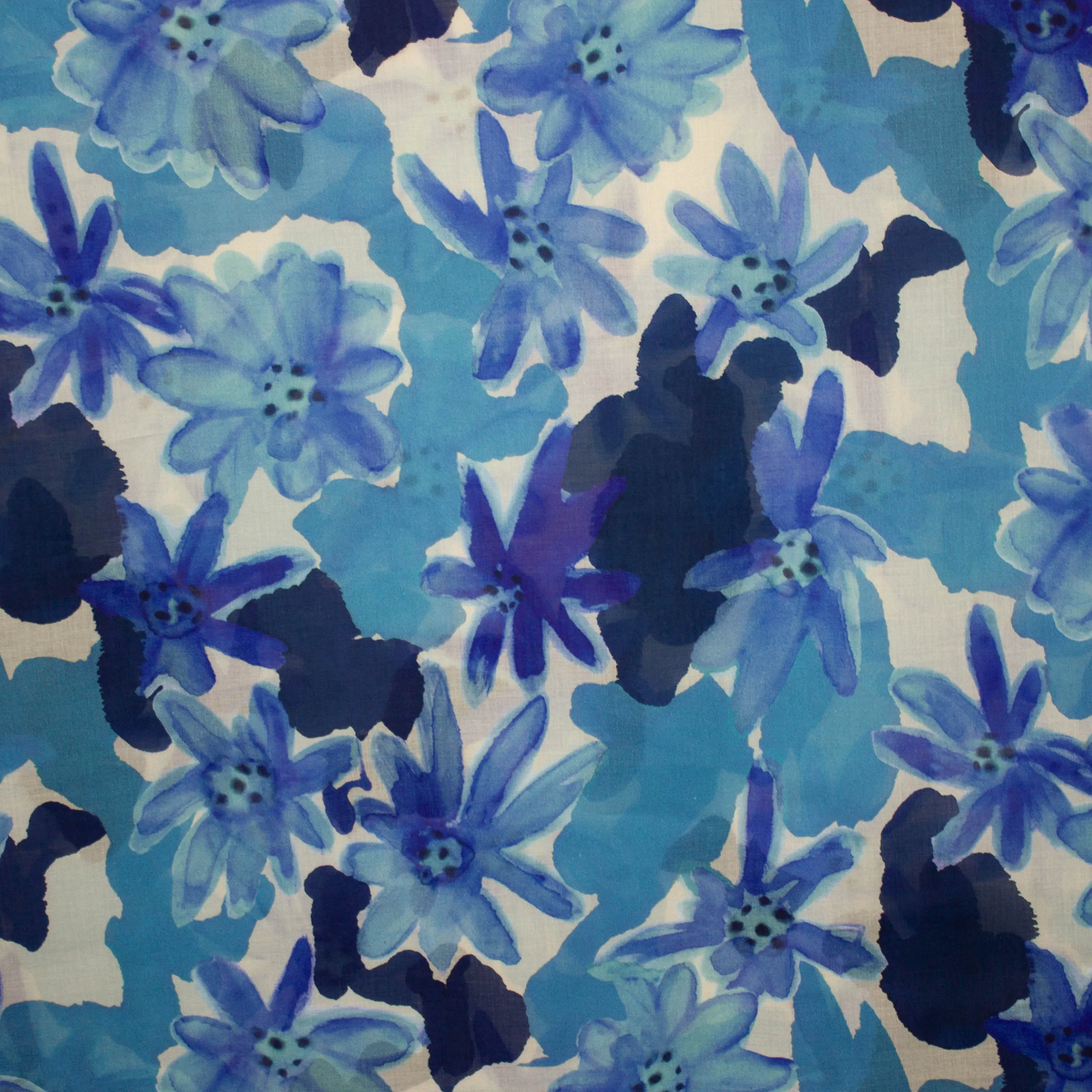 Katoen doorschijnend met blauwe bloemen