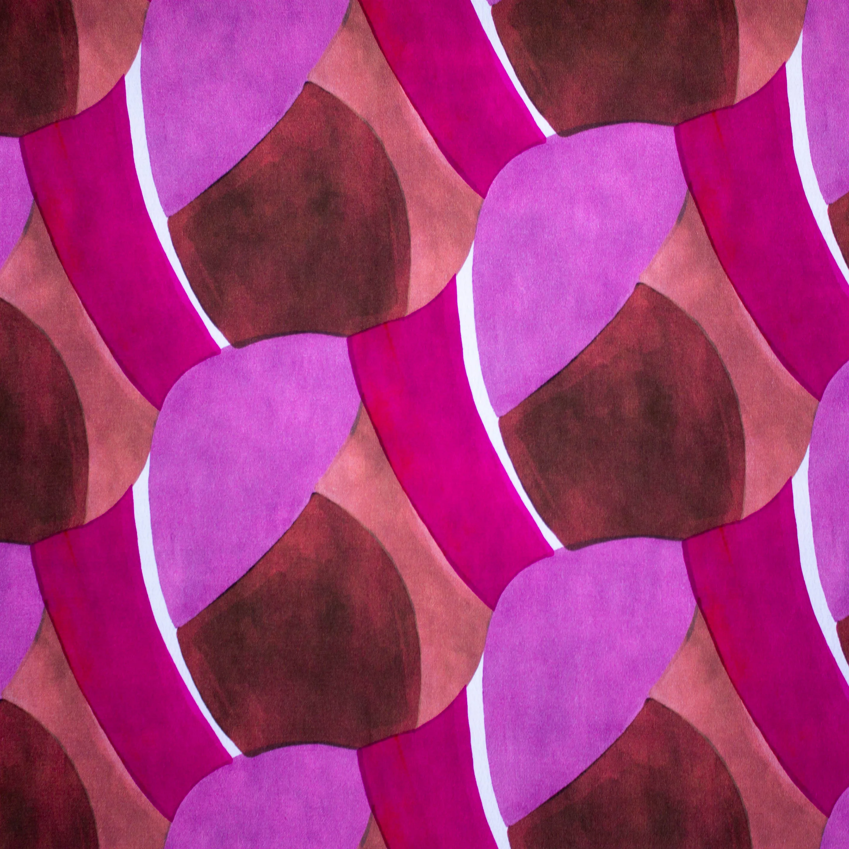 Viscose roze / bruin met abstract motief