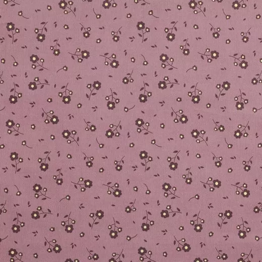 Ribfluweel mauve met bloemen en gouden foil - Poppy