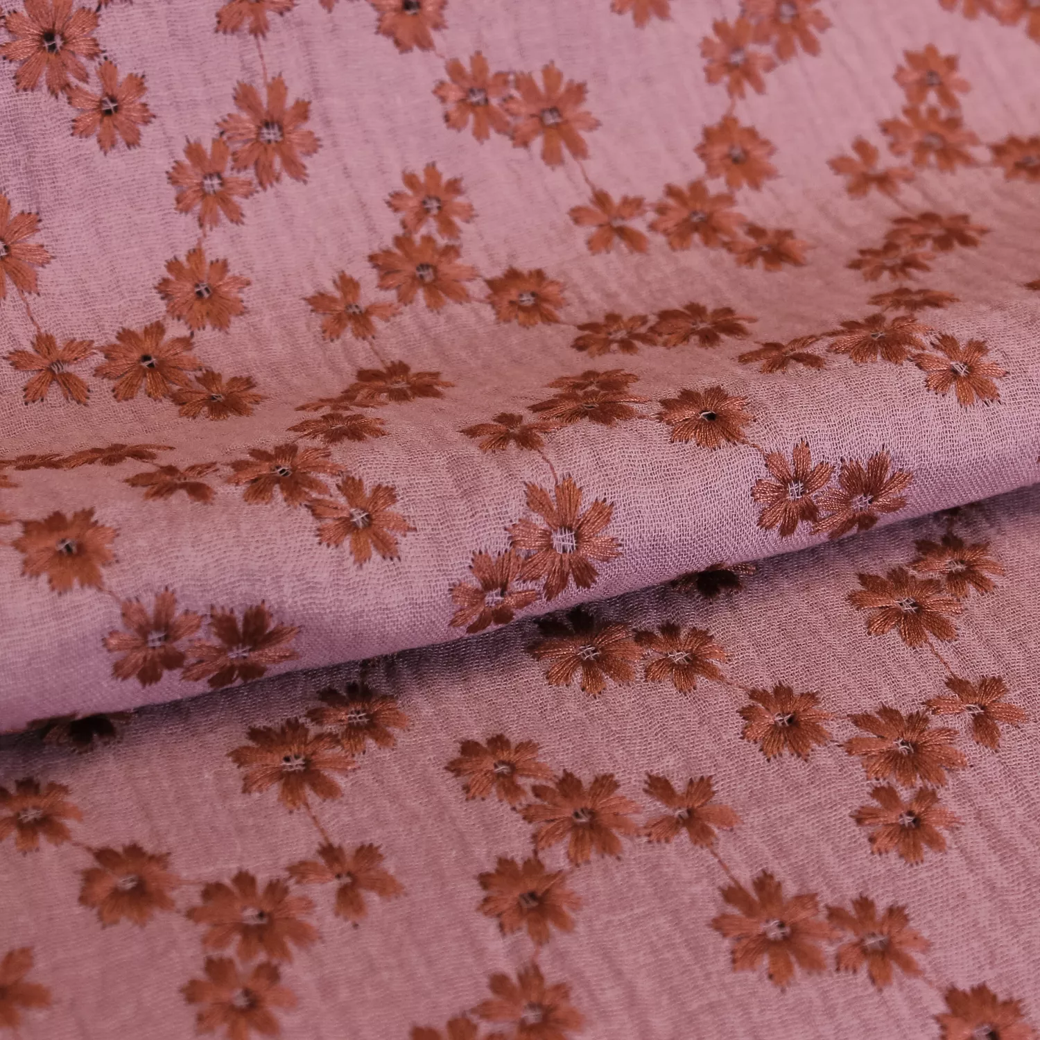 Double gauze roze met geborduurde bloemen - Poppy