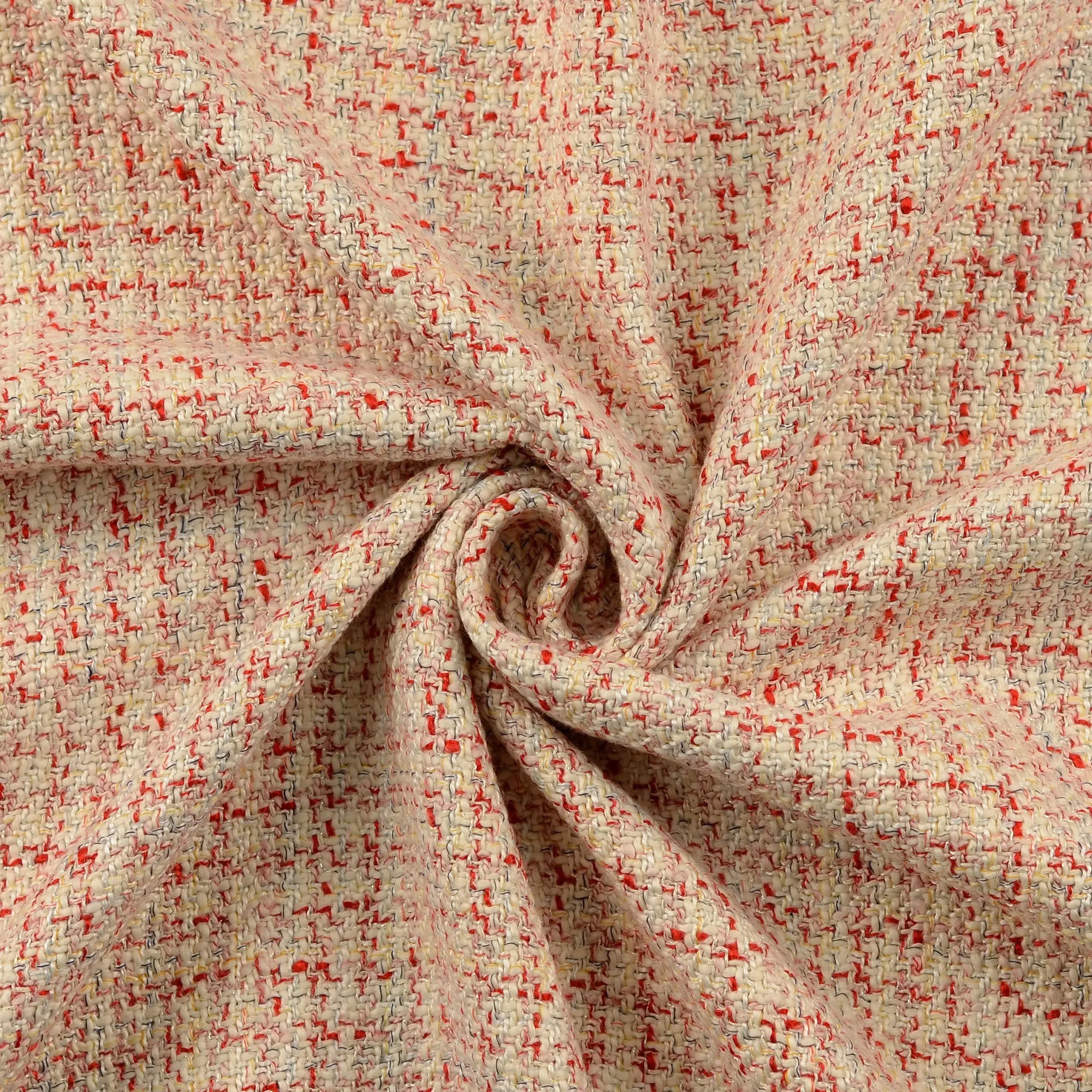 Chanelstof bouclé gebroken wit/rood