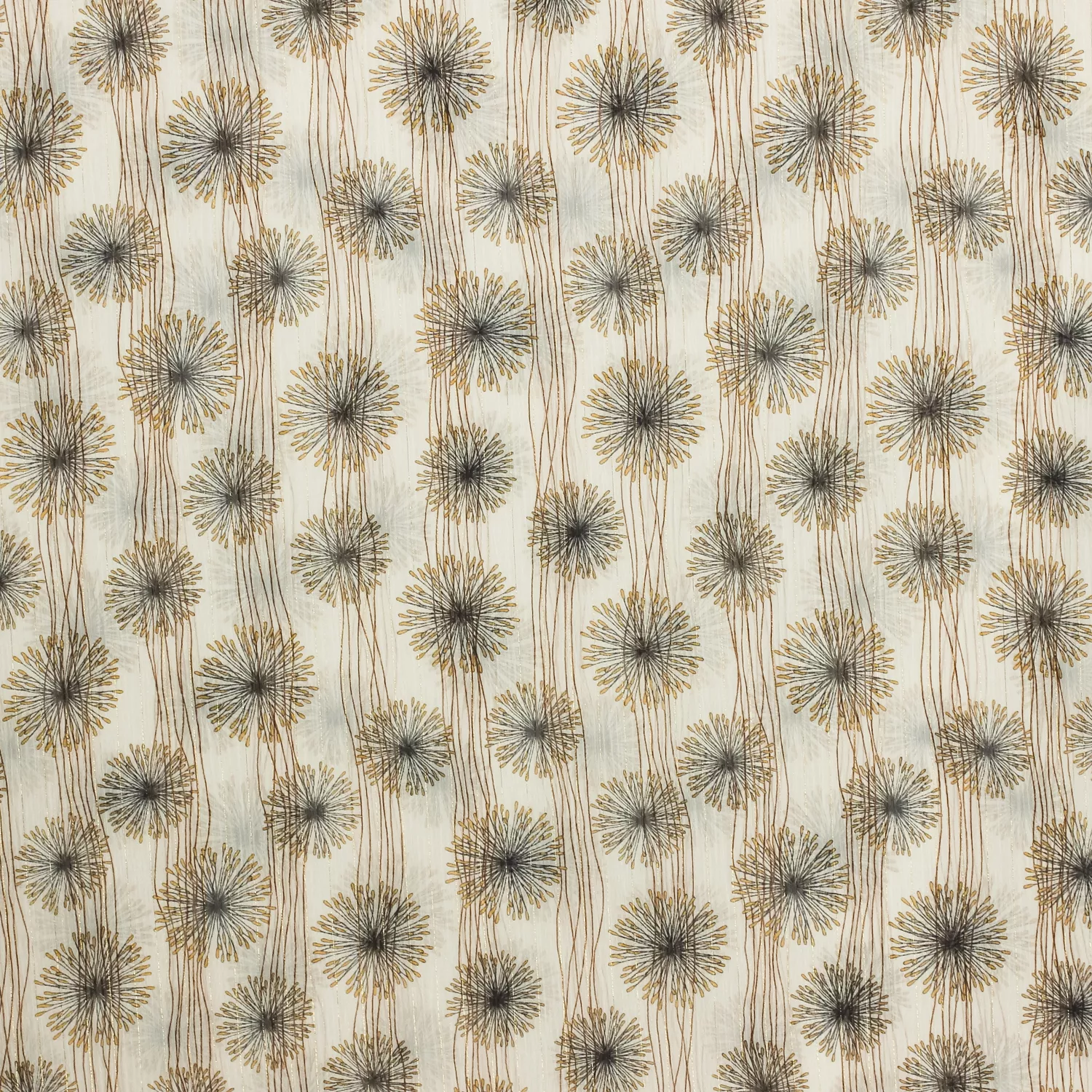 Voile taupe met bloemen en gouden lurex - Knipmode