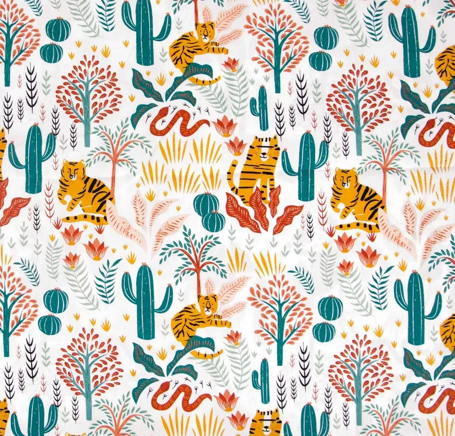 Katoen wit met tropische figuren  - Katia -