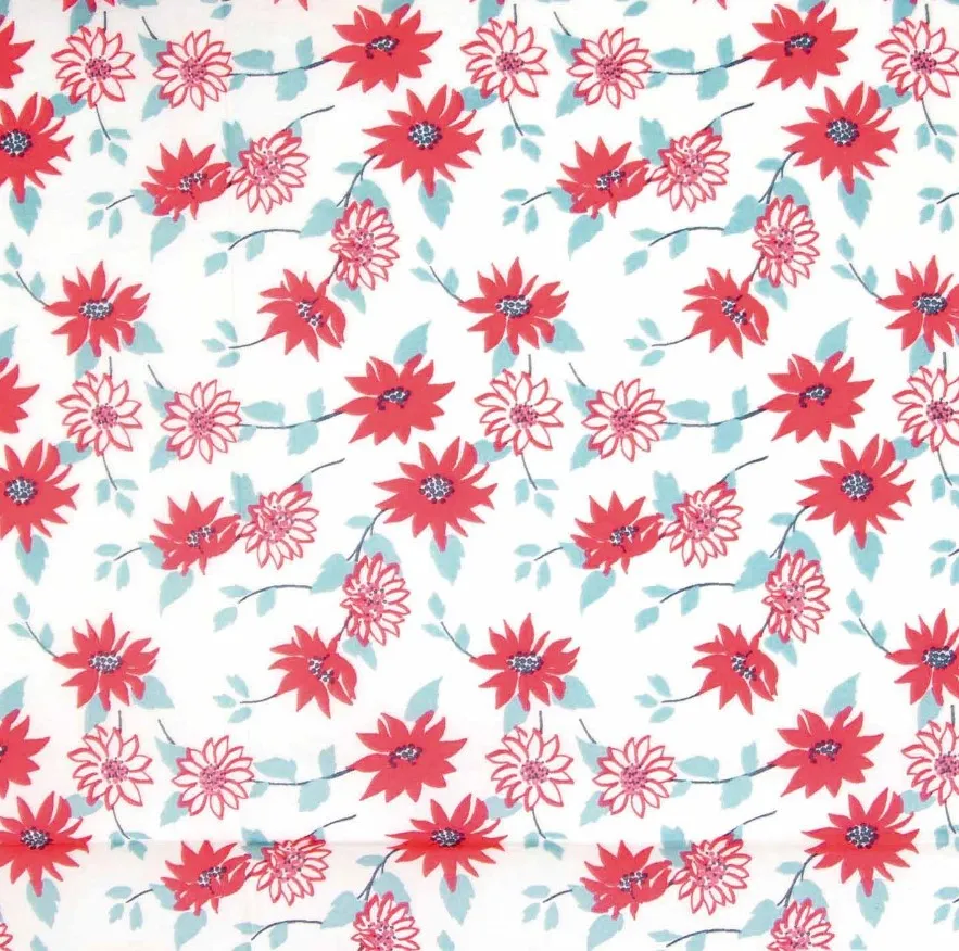Katoen wit met roze bloemen- Katia -