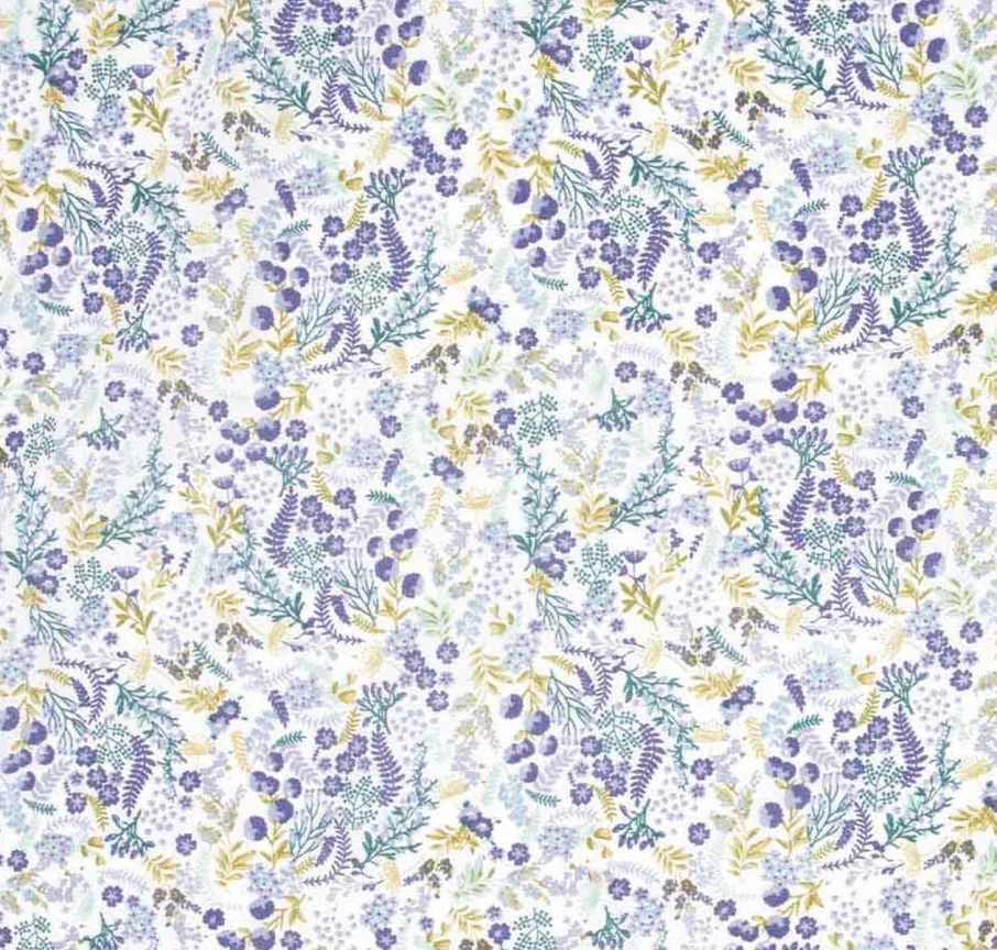 Katoen wit met lavendel bloemen- Katia -