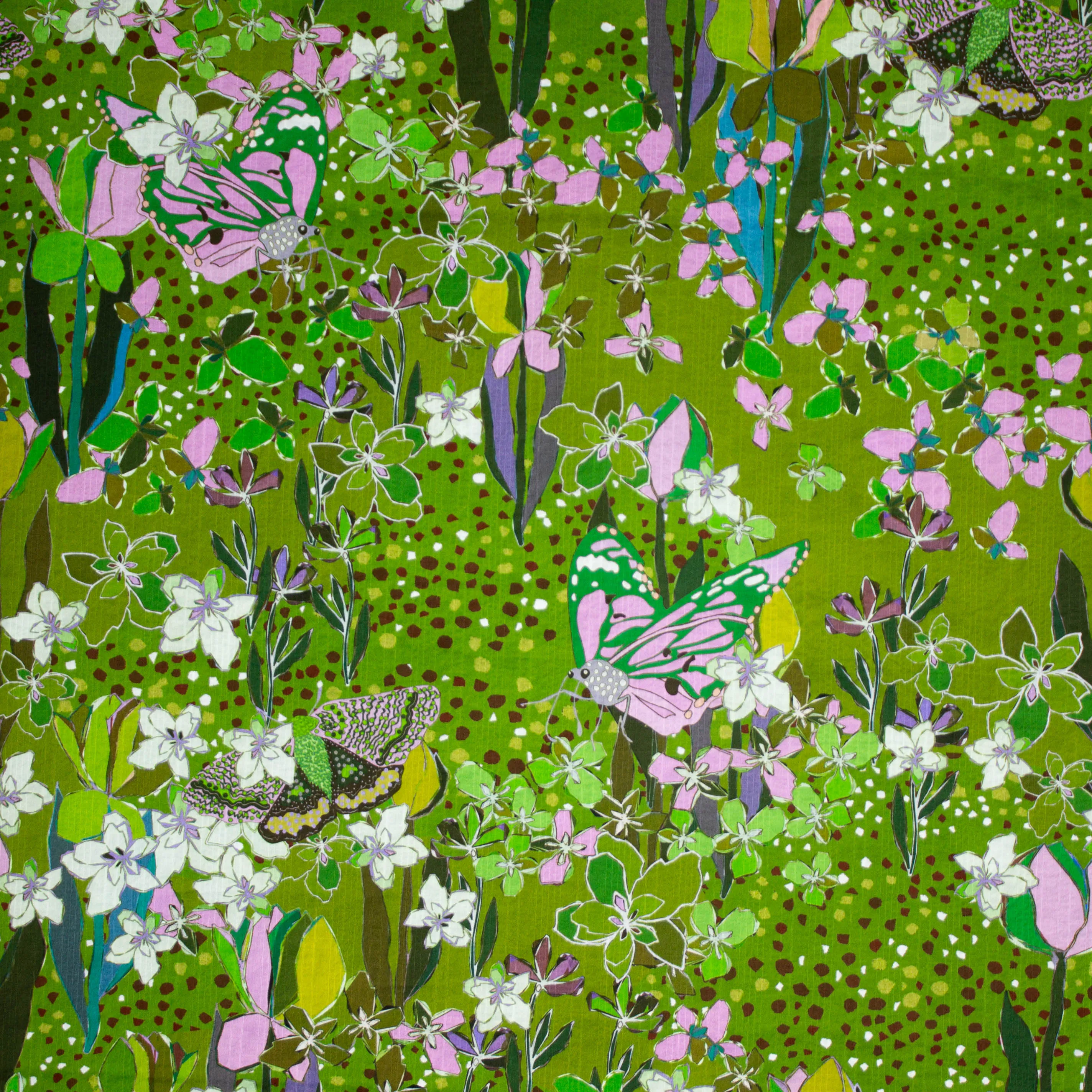 Katoenmengeling groen met bloemen - Marylène Madou