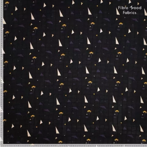 Katoen mousseline zwart met geometrische figuren - Fibre Mood