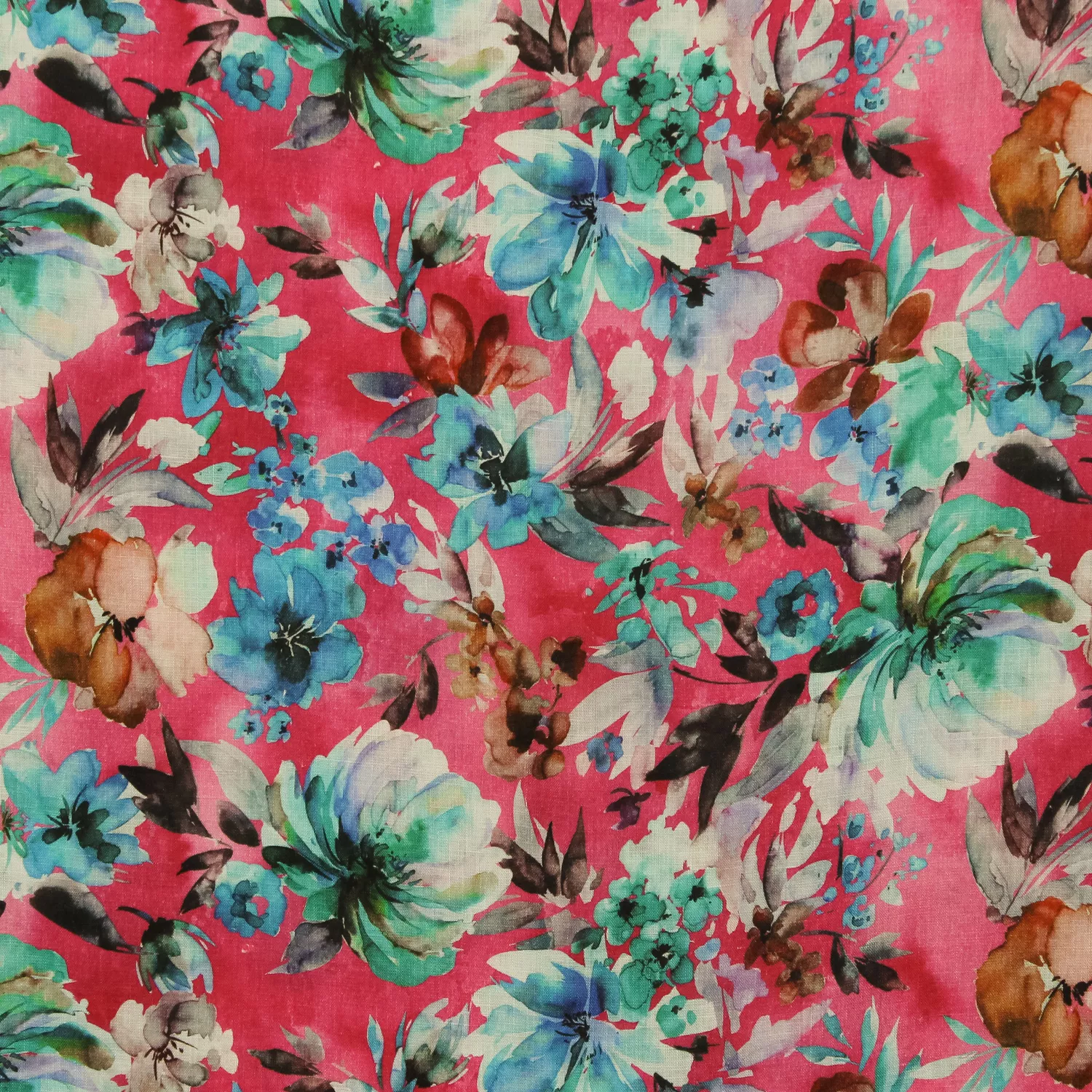 Linnen roze met aquagekleurde bloemen