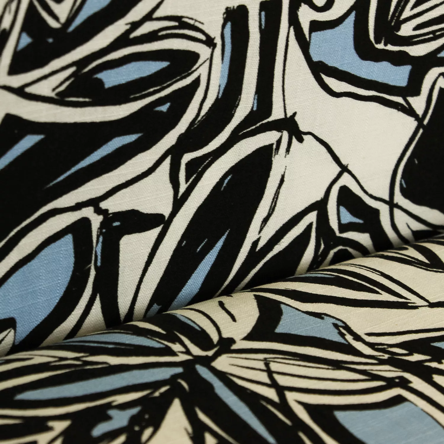 Viscose linnen met blauw/zwart patroon
