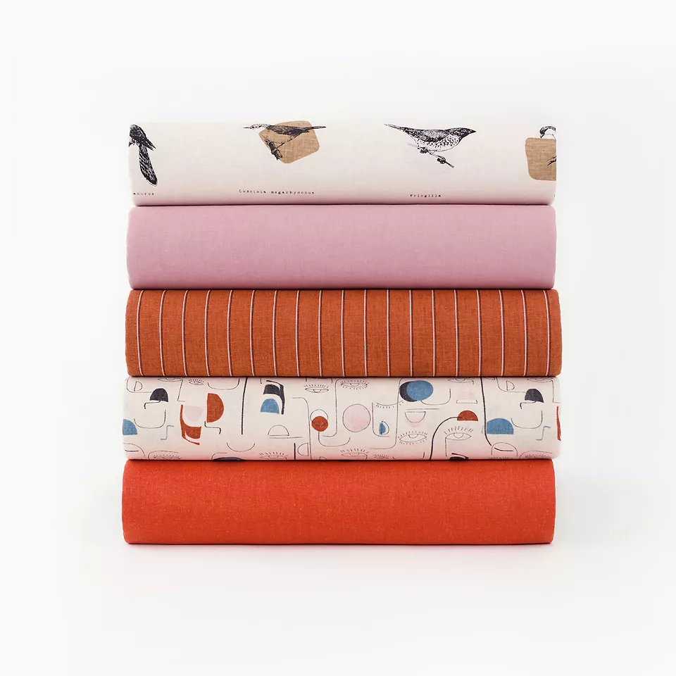 Linnen/viscose zacht roze met vogels 'ornithology'  - See You At Six -