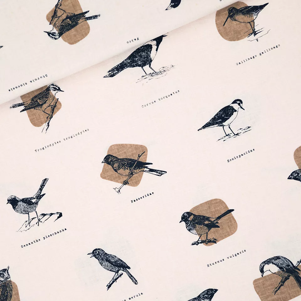Linnen/viscose zacht roze met vogels 'ornithology'  - See You At Six -