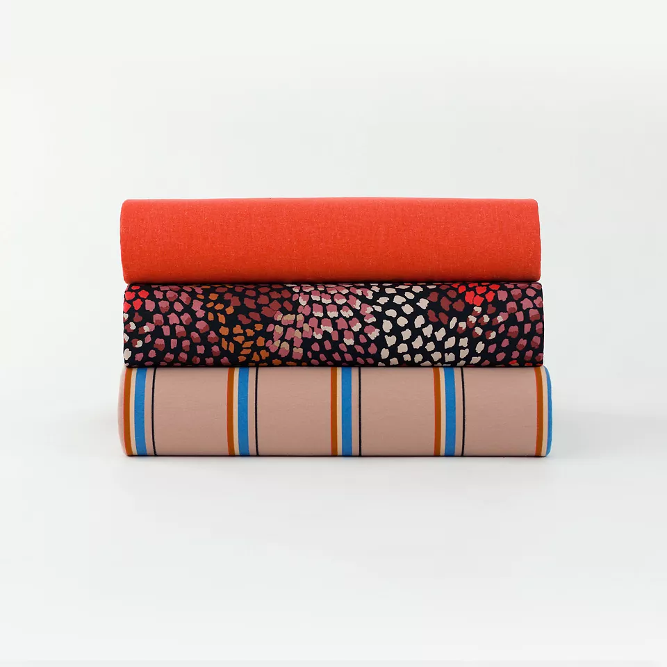 French Terry pastel oranje met gekleurde strepen 'lines'  - See You At Six -