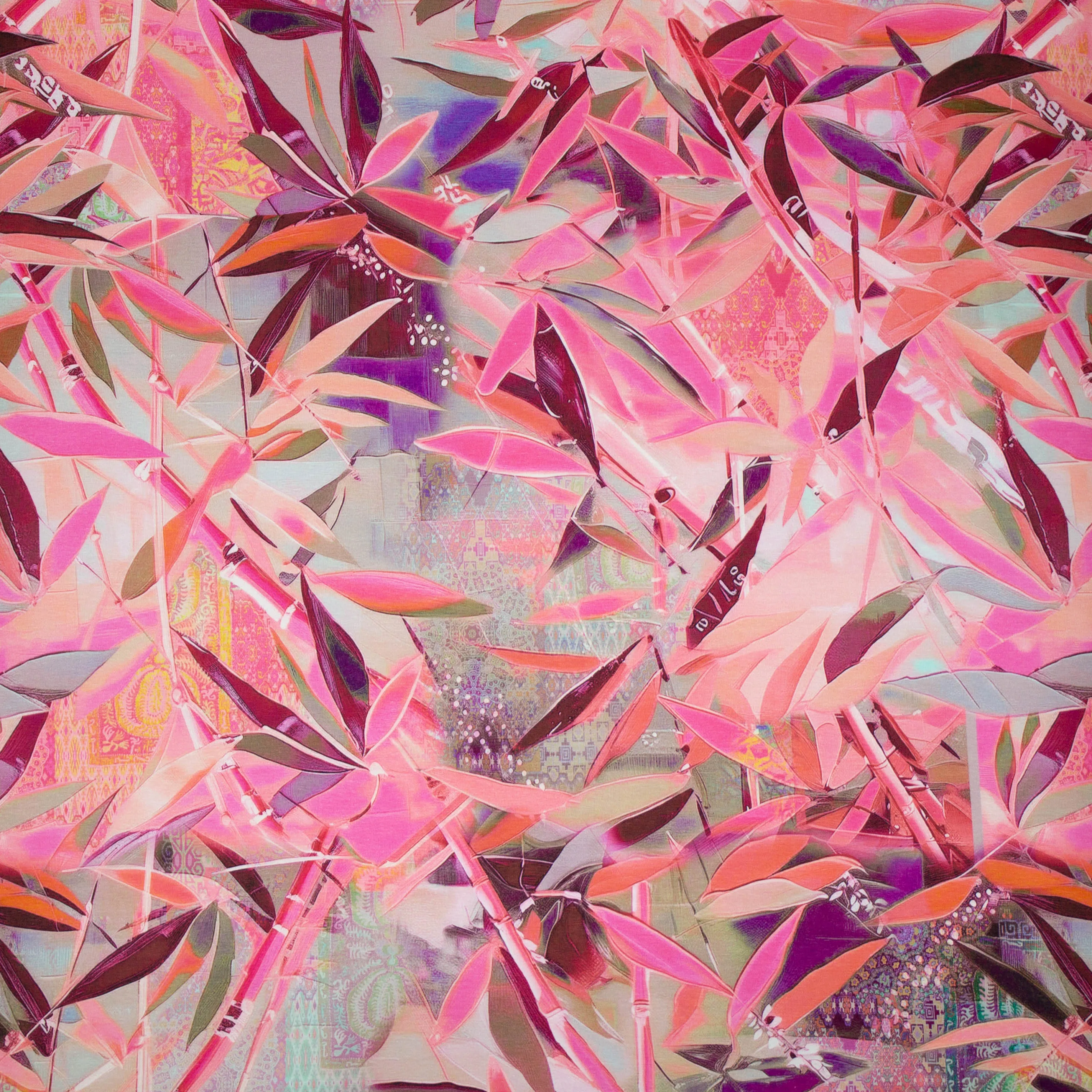 Tricot roze met bamboe print 'Through The Bamboo Bushes'