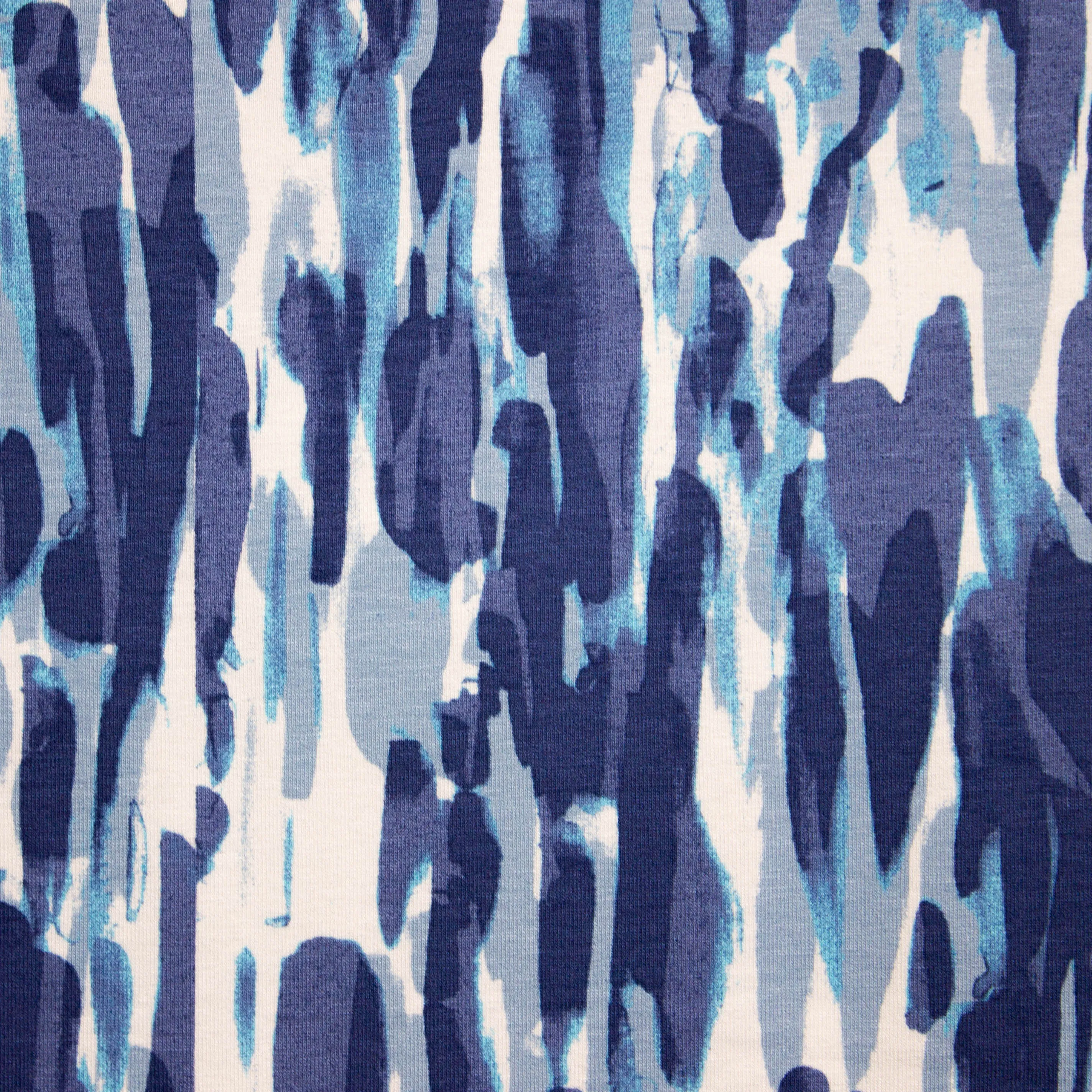 Viscose tricot blauw met abstract patroon