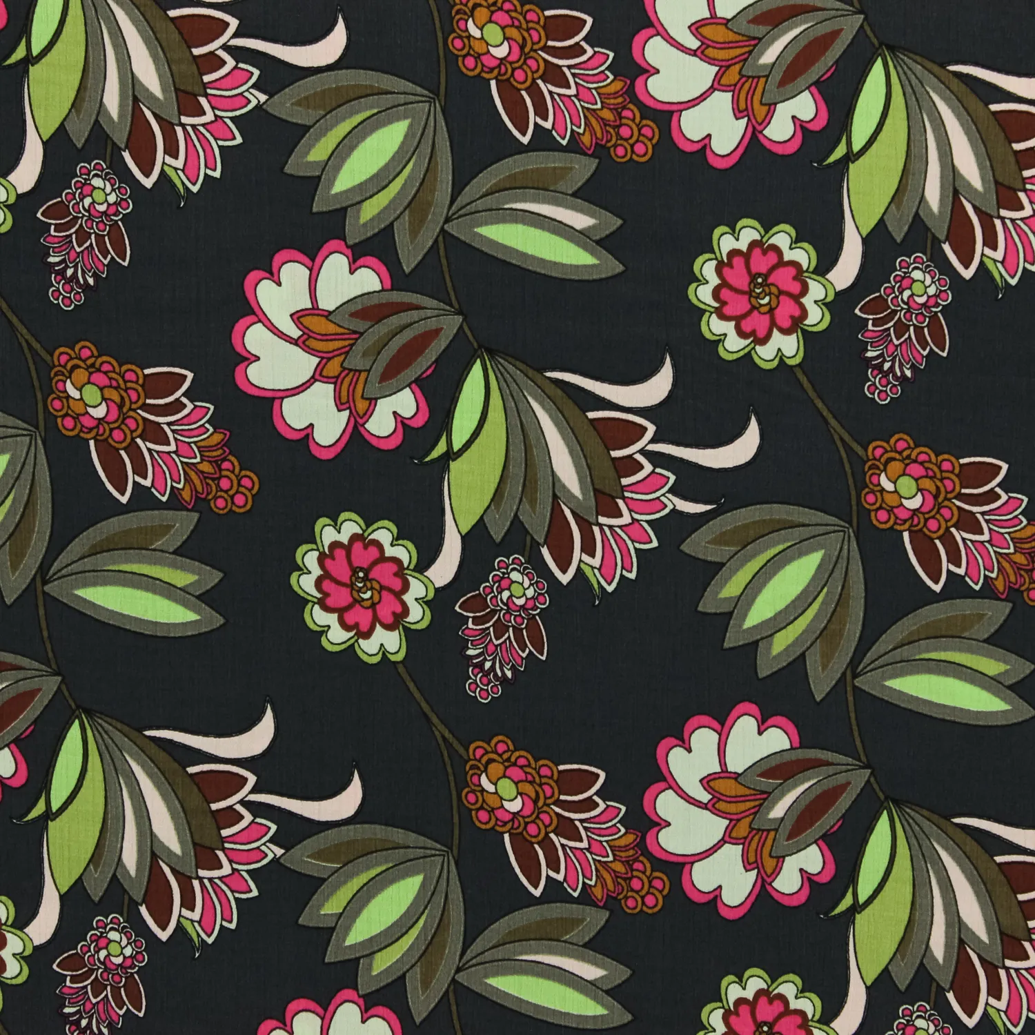 Viscose crêpe donkergroen met bloemen  - Knipmode -