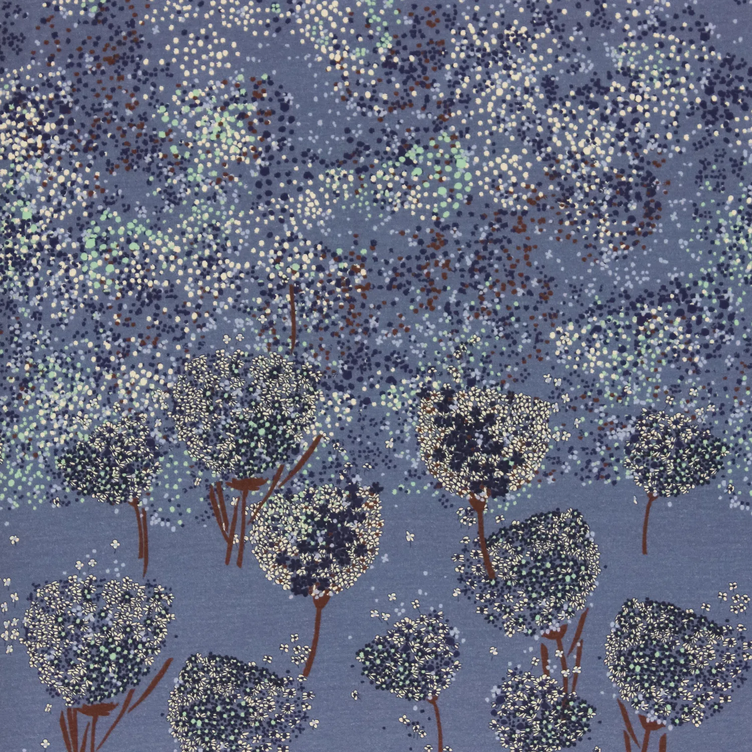 Italiaanse tricot blauw met pluisbloemen  - Knipmode -