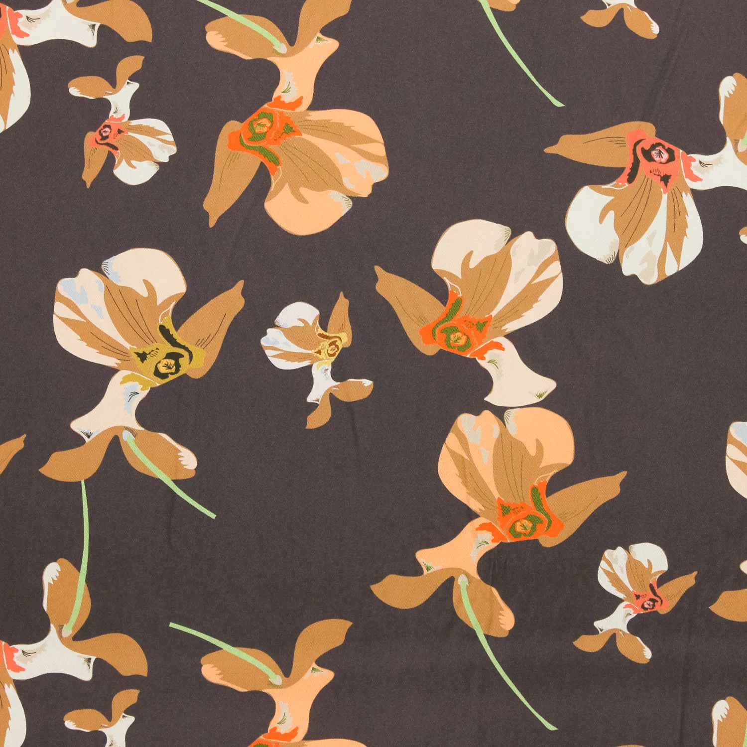 Viscose bruin met orchideeën -  Knipmode