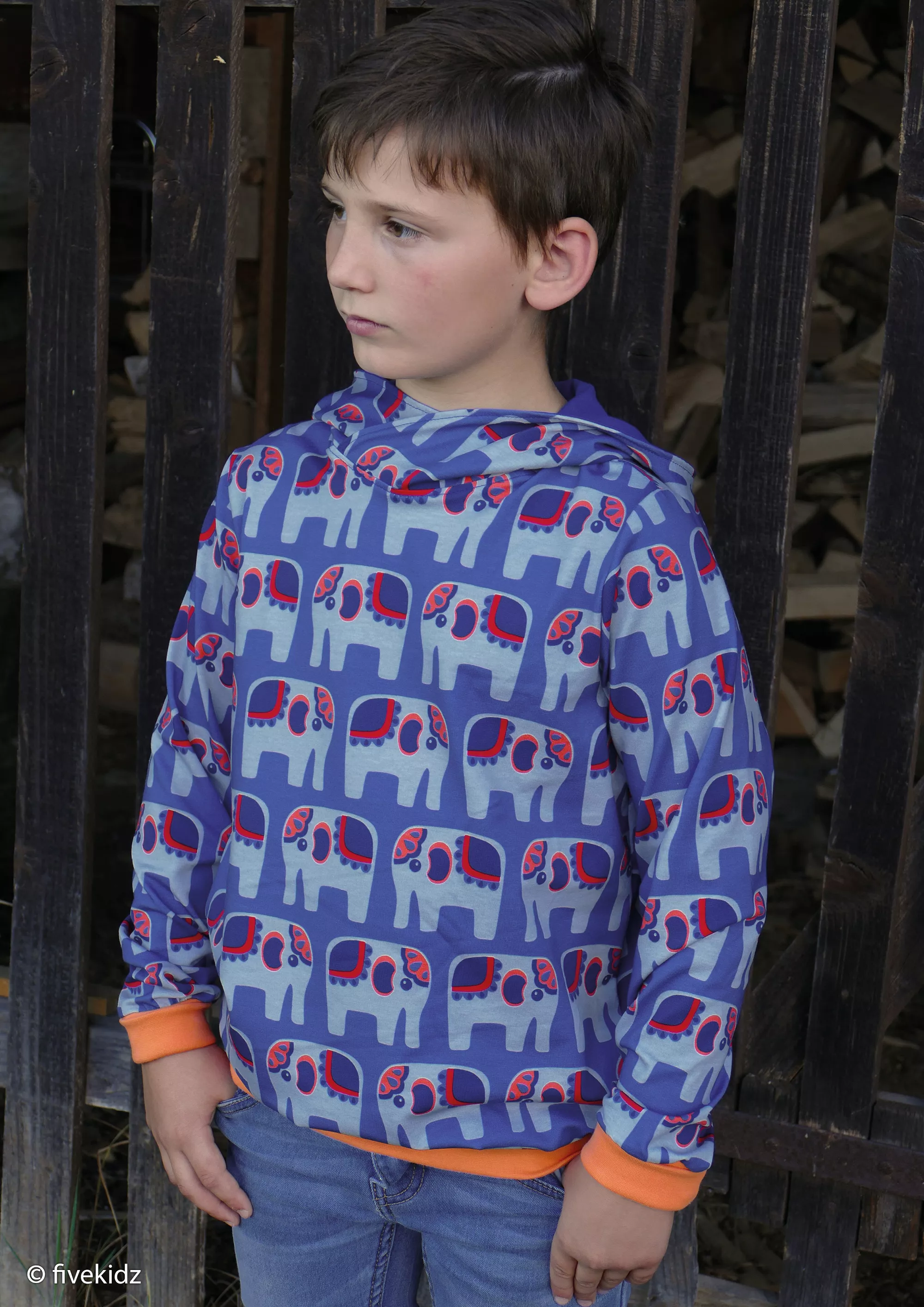 Tricot blauw met olifanten