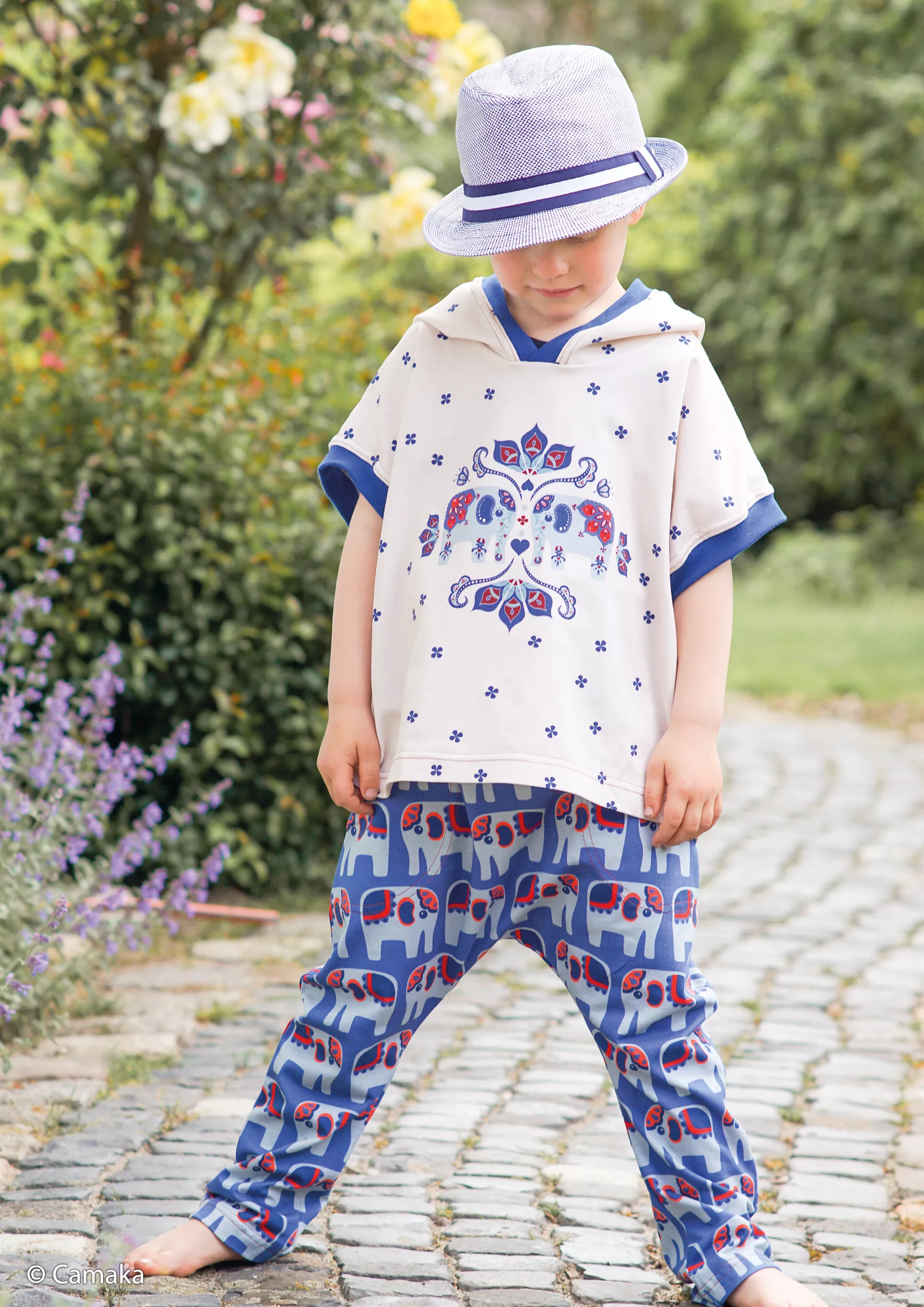 Tricot blauw met olifanten
