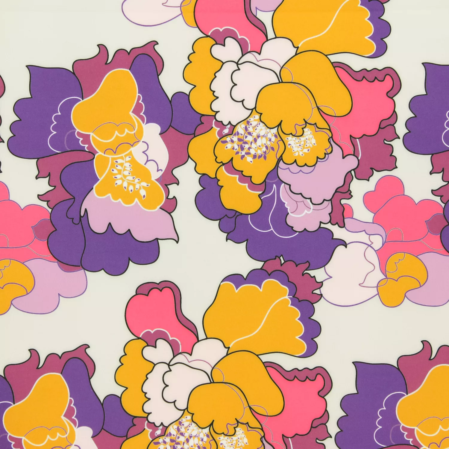 Polyester wit met grote kleurrijke bloemen