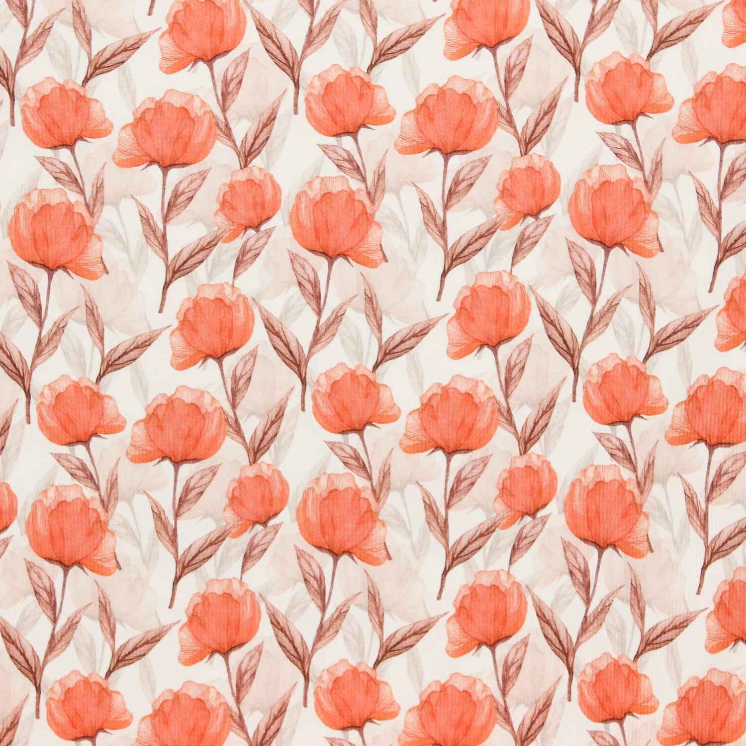 Rib tricot wit met rozen