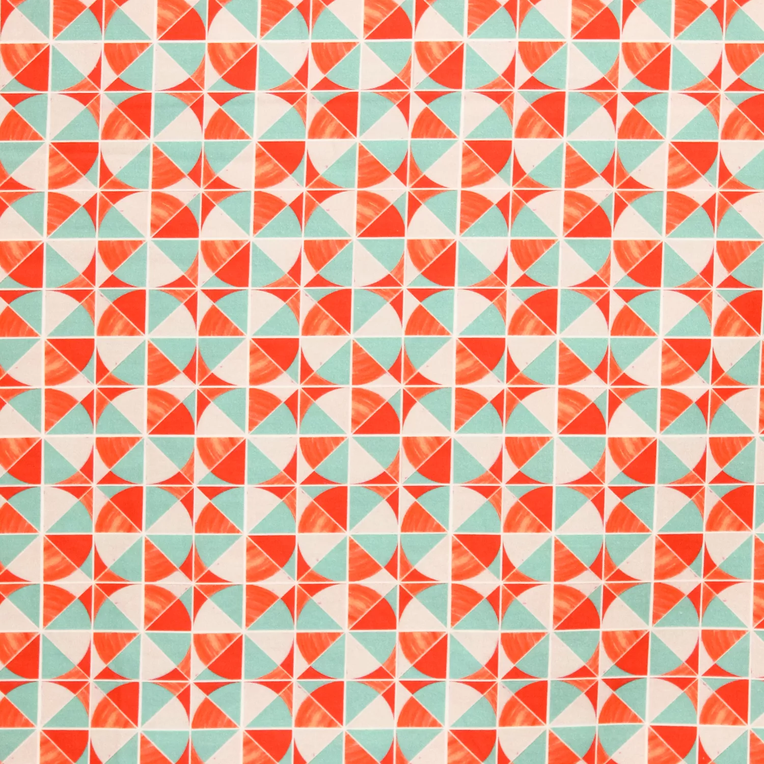 Katoen oranje/blauw geometrisch patroon