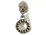 Ritstrekker met ring in rupsband deco - 6,5 mm metaal zilver