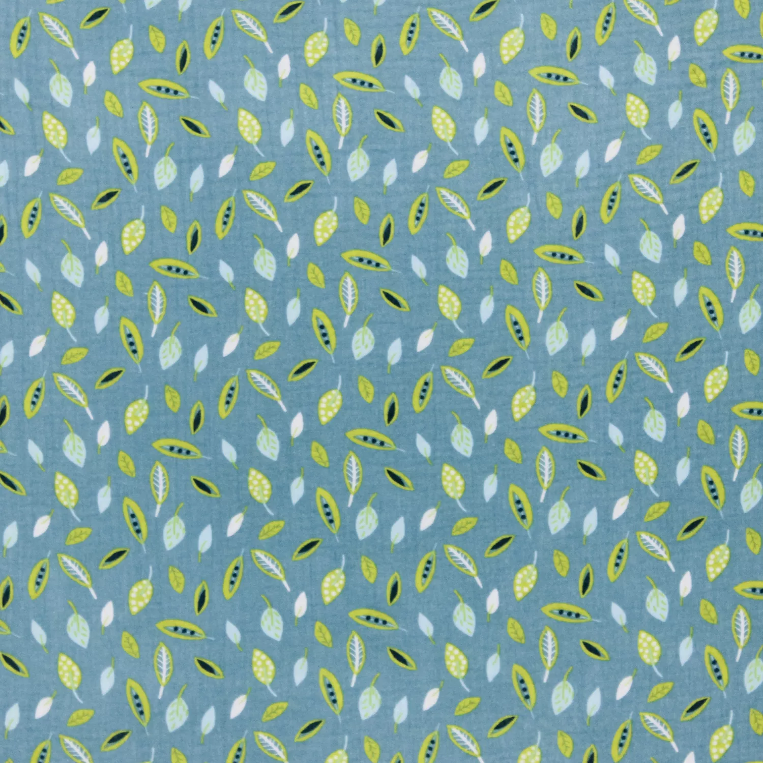 Double gauze blauw met groene blaadjes